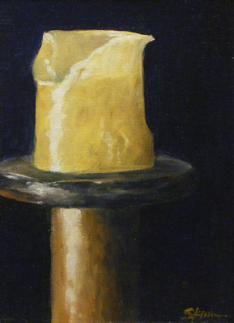 Candle 1 - oil on canvas/framed w/linen liner - 6” x 8” - FOR SALE (email for price)