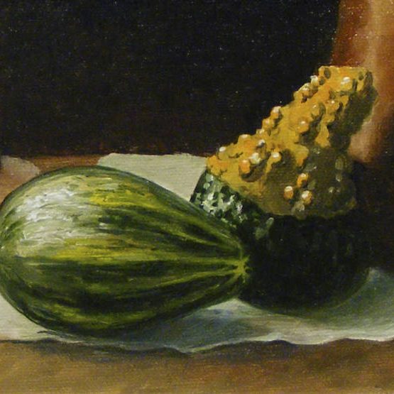Melons - oil on canvas/framed w/linen liner - 7” x 5” - FOR SALE (email for price)